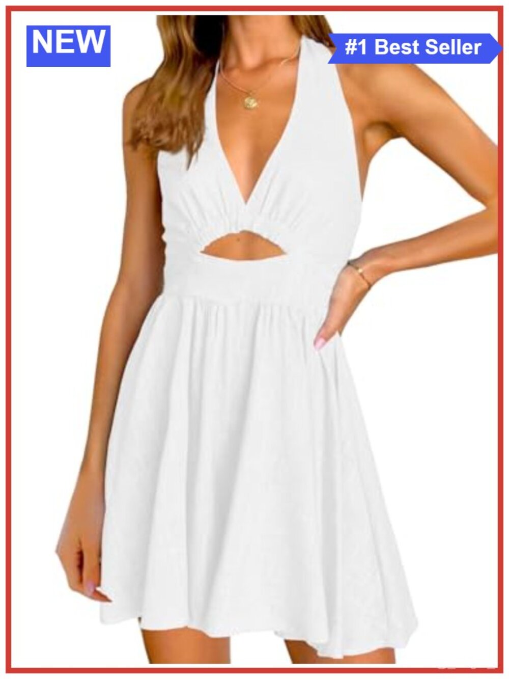 Inorin Women's Sleeveless Halter V Neck Backless Cut Out Mini Dress